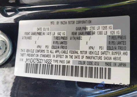 2016 Mazda Mx-5 Miata Grand Touring из США, поврежденный, VIN JM1NDAD75G0114822